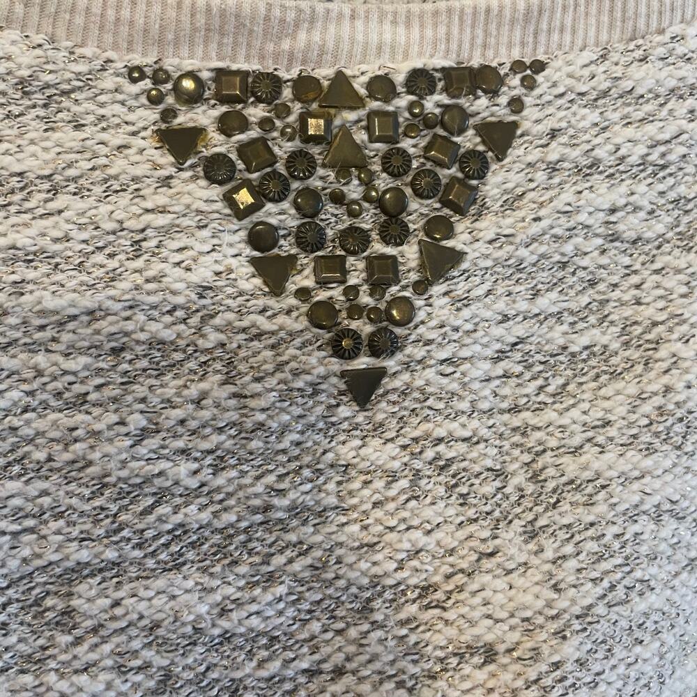 Lucky Lotus Sweater Beige metallic Knit Pullover Embellished Studded Ladies Sz L - Picture 6 of 14
